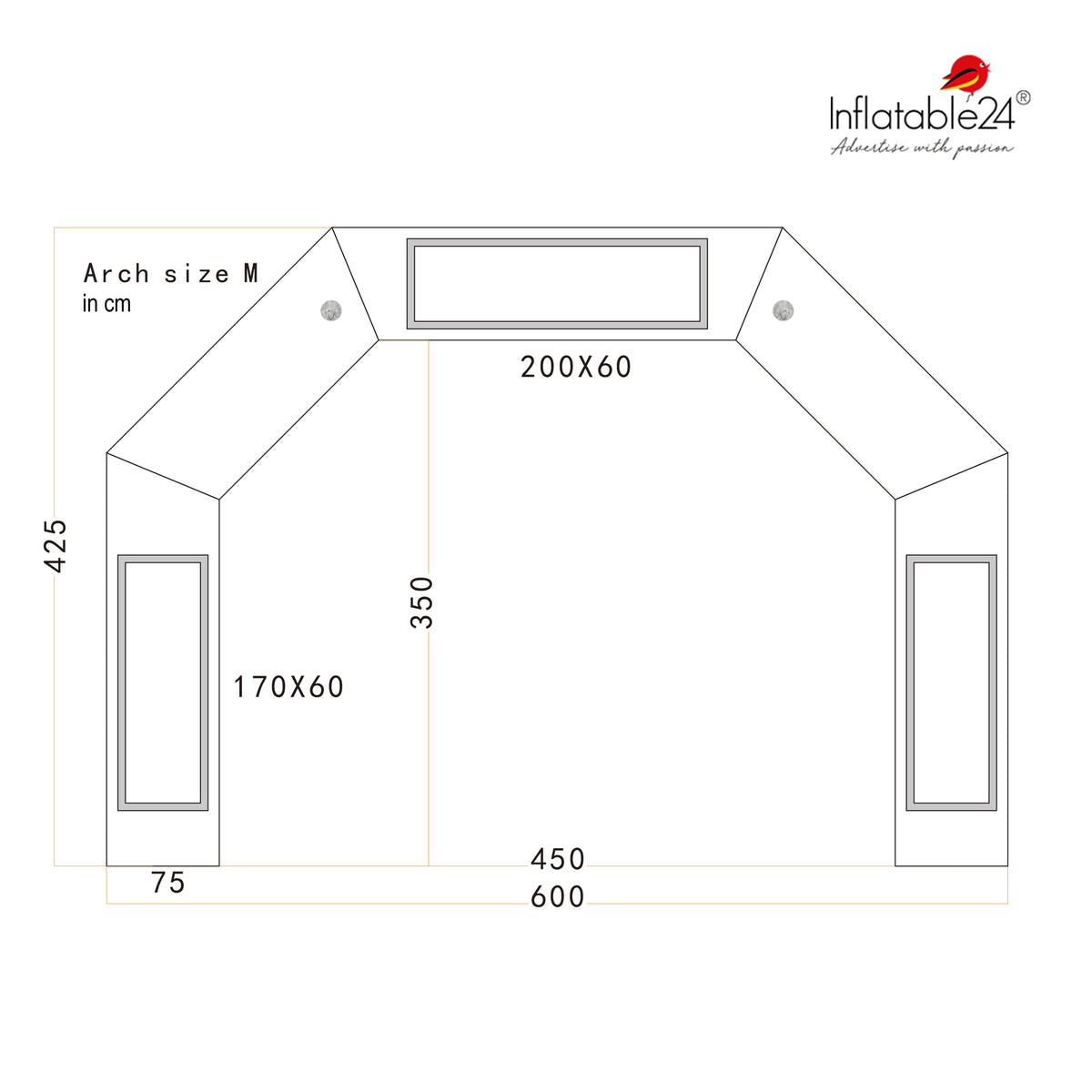 Inflatable Archway - XhibArch (double layer, airtight): stock color prepared for banner Inflatable24.com by Inflatable24.com