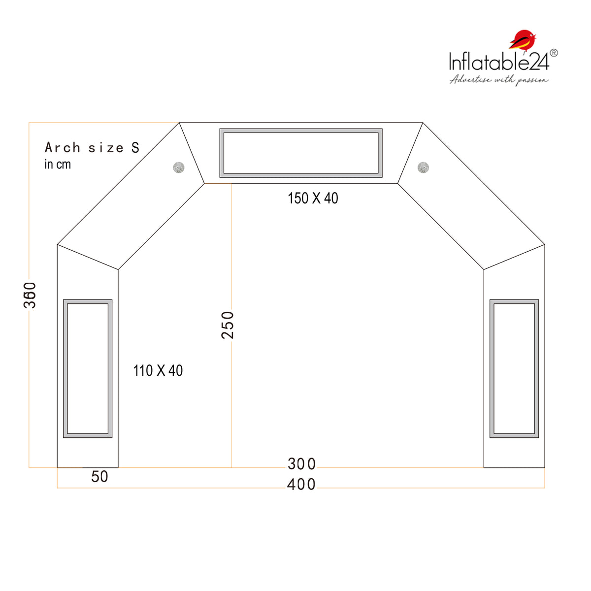 Inflatable Archway - XhibArch (double layer, airtight): stock color prepared for banner Inflatable24.com by Inflatable24.com